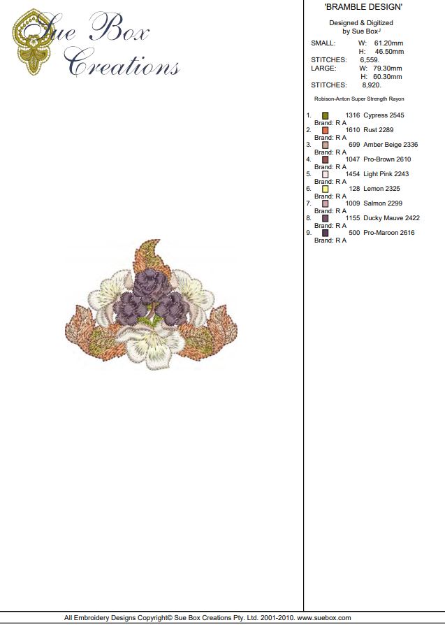 Bramble and Berry Design Embroidery Motif - 03 by Sue Box – Sue Box ...